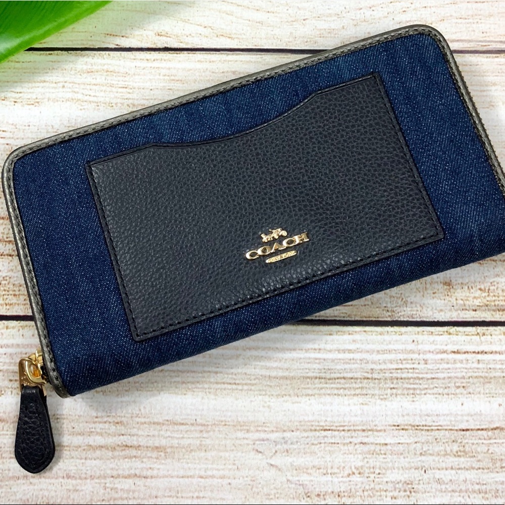 COACH ACCORDION ZIP WALLET  DENIM MULTI/LIGHT GOLD - Picture 3 of 7